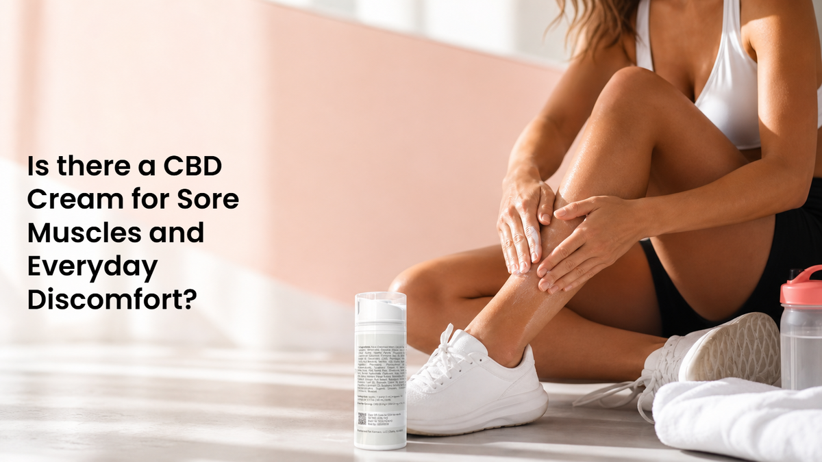 Active adult massaging Kannaco CBD Pro Cream into a sore calf after exercise.