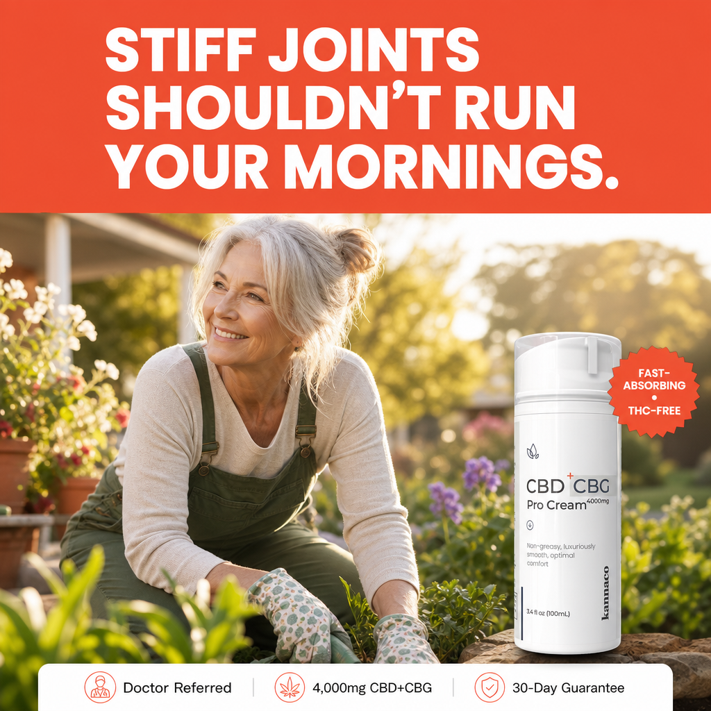 Kannaco Pro Cream easing morning stiffness in the garden
