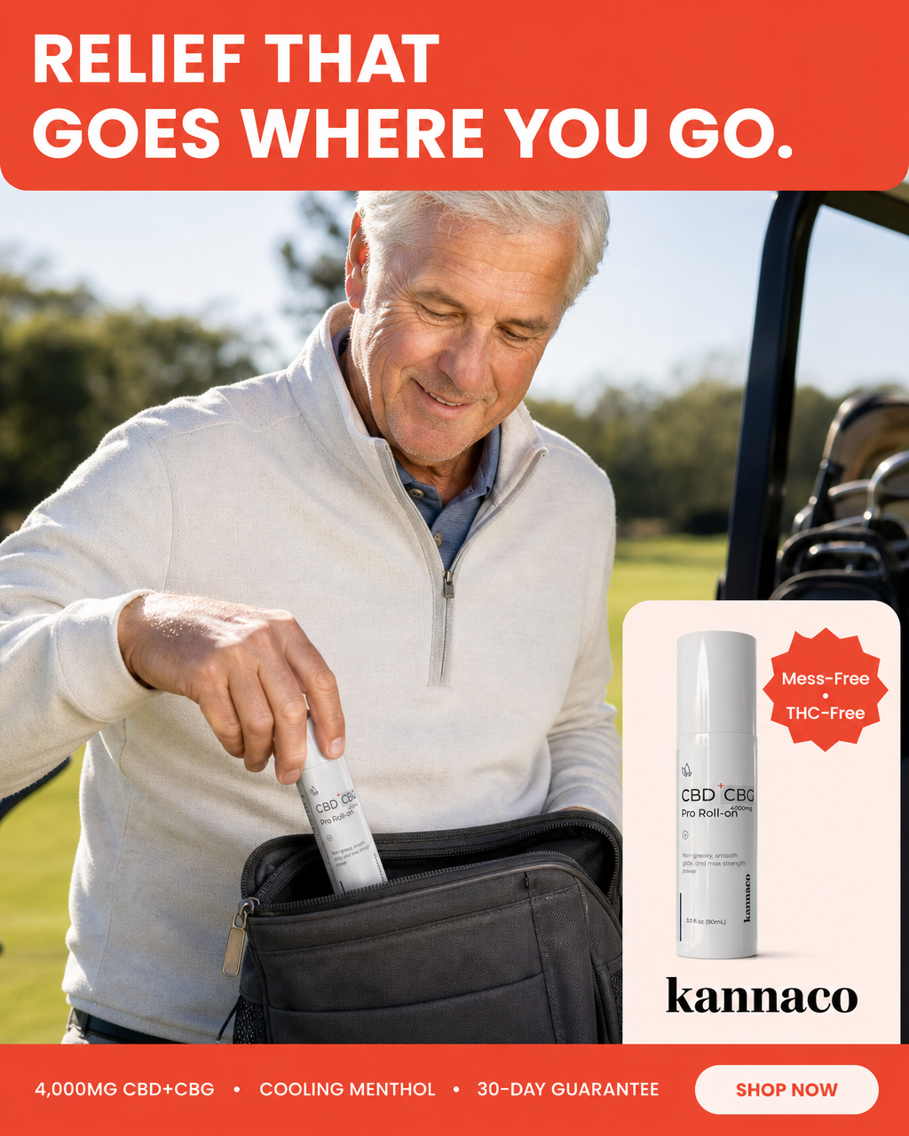 Kannaco Pro Roll-On on-the-go relief on the golf course